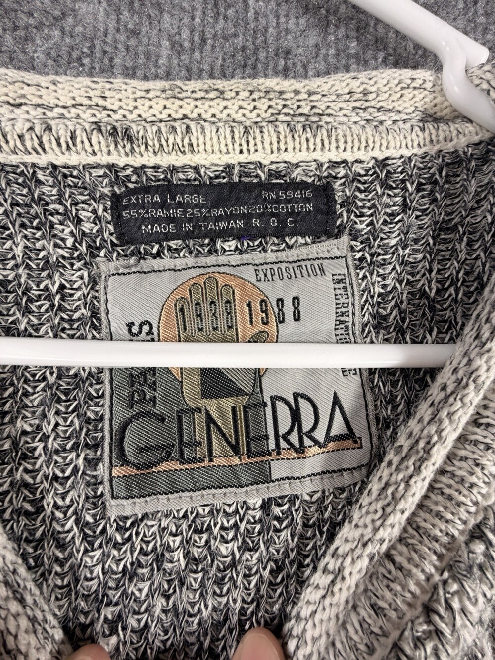 Vtg 80’s Generra Paris XL Gray Striped Tight Knit Crewneck Pullover Sweater - Picture 2 of 16